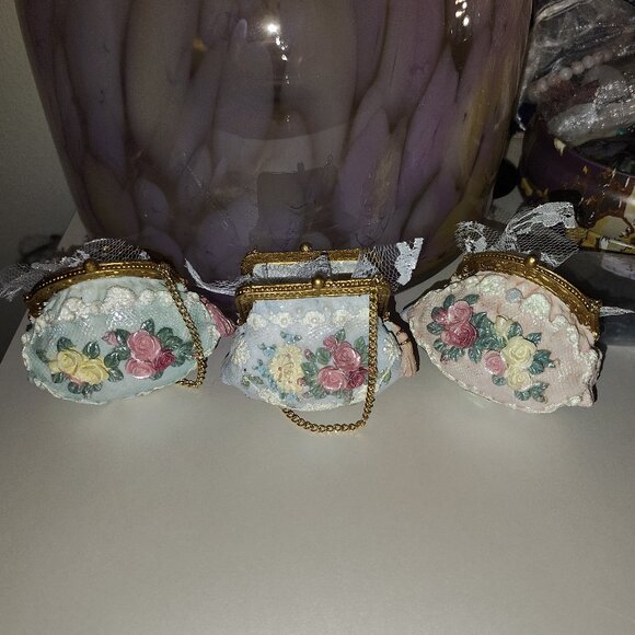 Lilian Vernon Victorian Ornaments Decor Lace Handbag Purse Couture Vanity Set - Picture 7 of 9